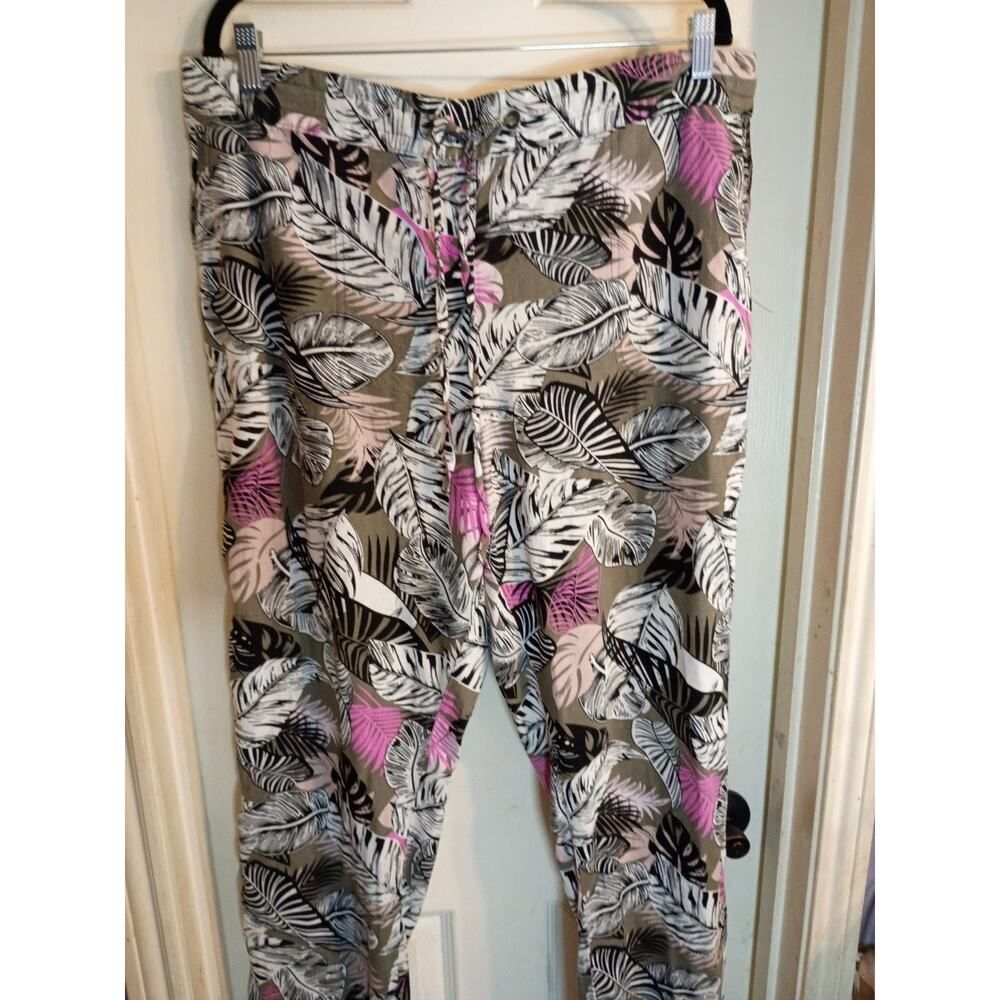 Per Se Pants Multicolor Tropical Print Linen Blend Sz XL Nwt Beach Casual